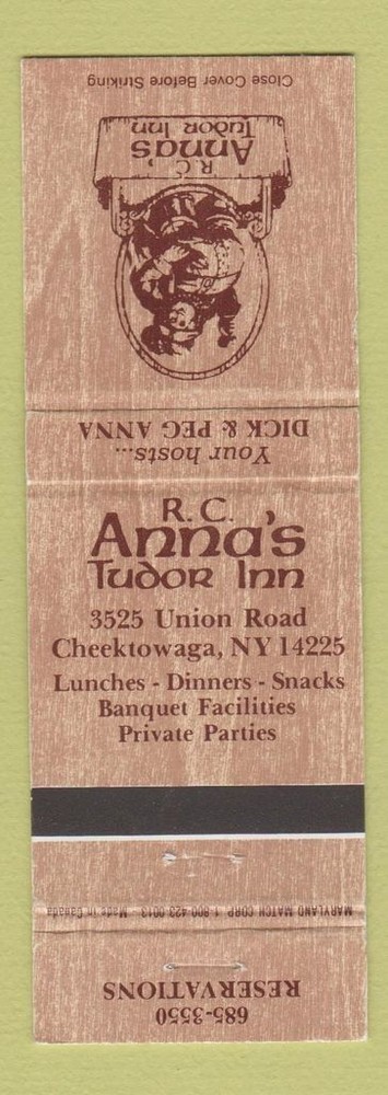 Matchbook Cover - RC Anna's Tudor Inn Cheektowaga NY