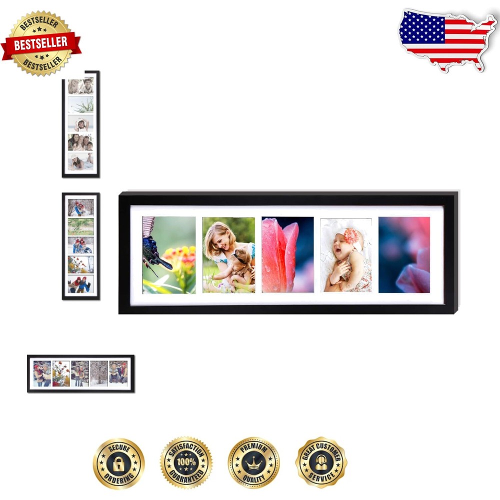 5x7 Black Decorative Wall Frame for 5-Photo Collage Display