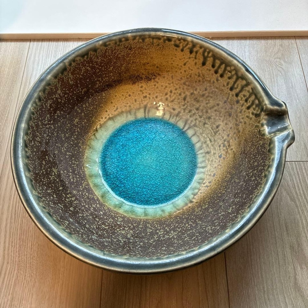 Shigaraki Pottery Medaka Bowl 30cm Diameter Blue & Brown Ceramic Fish Tank