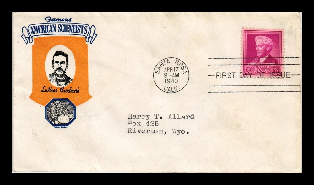 DR JIM STAMPS US COVER LUTHER BURBANK FAMOUS AMERICANS FDC TORKEL GUNDEL