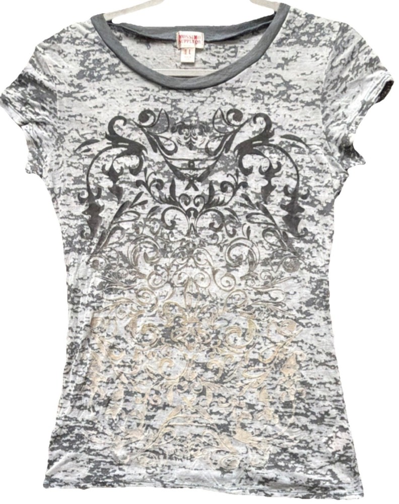 Mossimo Supply Co. Gray Abstract Graphic Knit T-Shirt, Short Sleeve, Size L-image