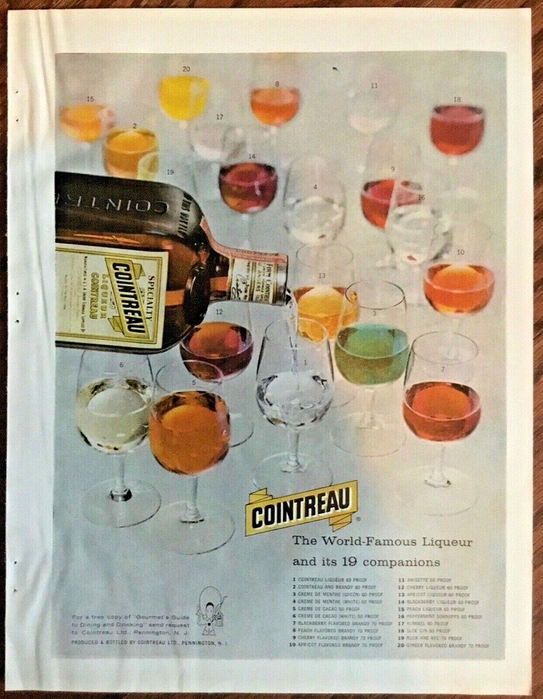 Cointreau liqueur ad 1963 original vintage art 1960s retro home decor bottle