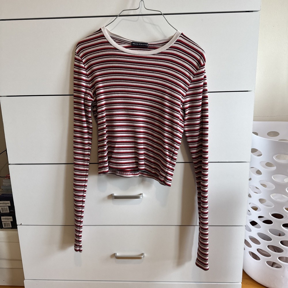 Brandy Melville Ribbed Cropped Long Sleeve Top Striped Multi-Color - One Size