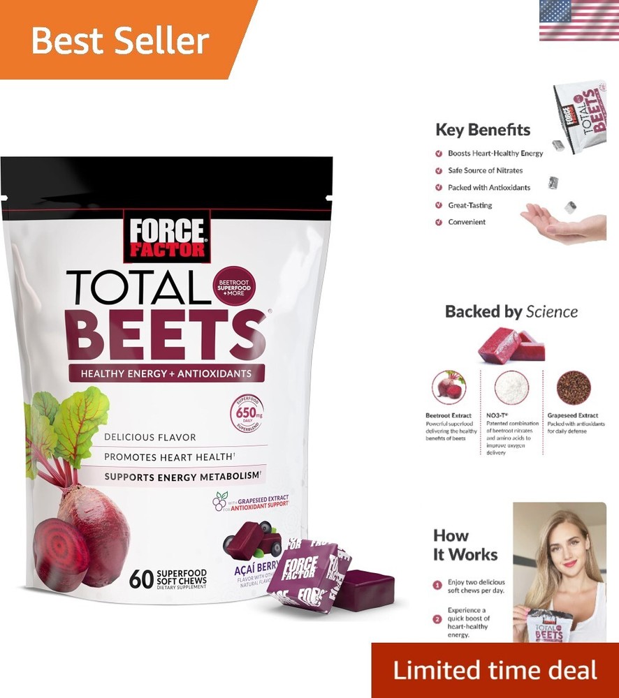 Total Beets Soft Chews with Beetroot Nitrates L-Citrulline Grapeseed Extract for Heart Health