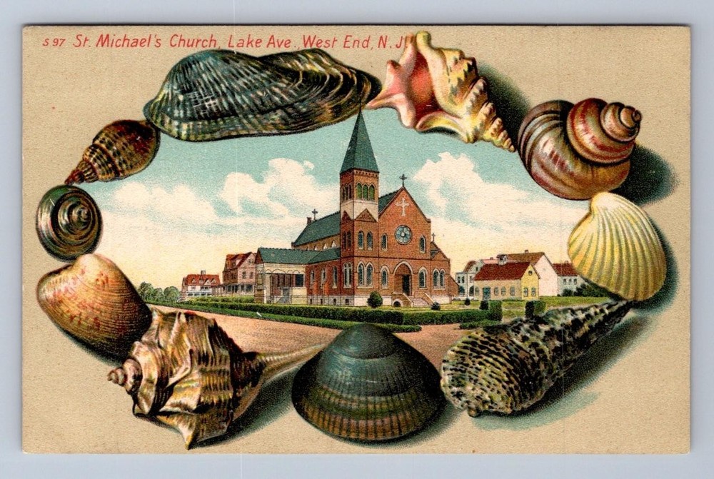 St. Michael's Church West End New Jersey S97 Langsdorf Shell Border Postcard