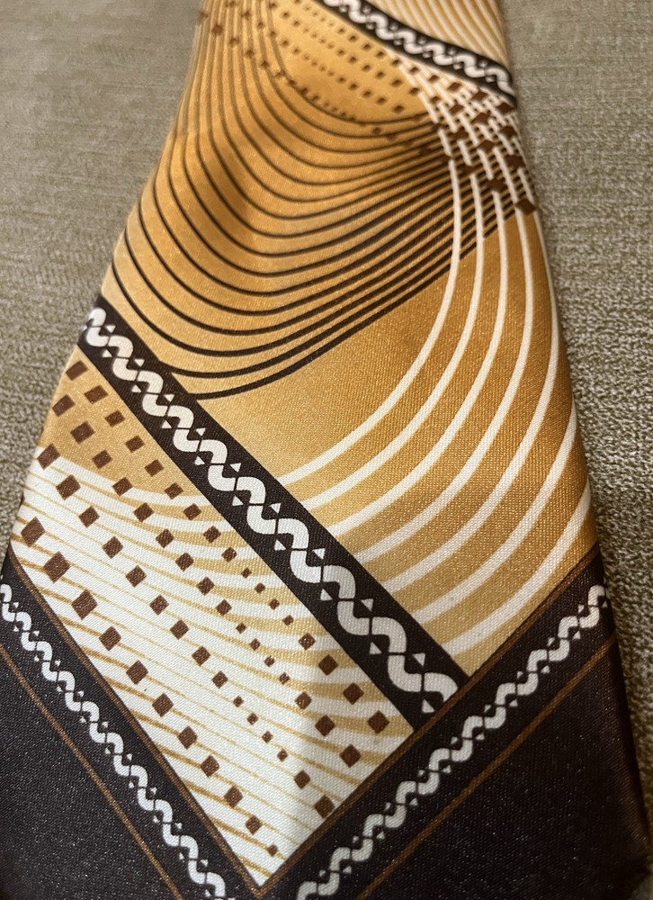 Men's Satin Polyester Tie Pointed Tip Geometric Abstract Pattern Gold Brown