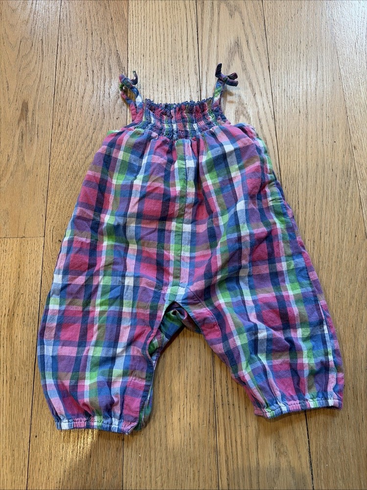 Baby Boden Infant Girl Plaid Checkered One Piece Romper Sunsuit Size 6-12 Months