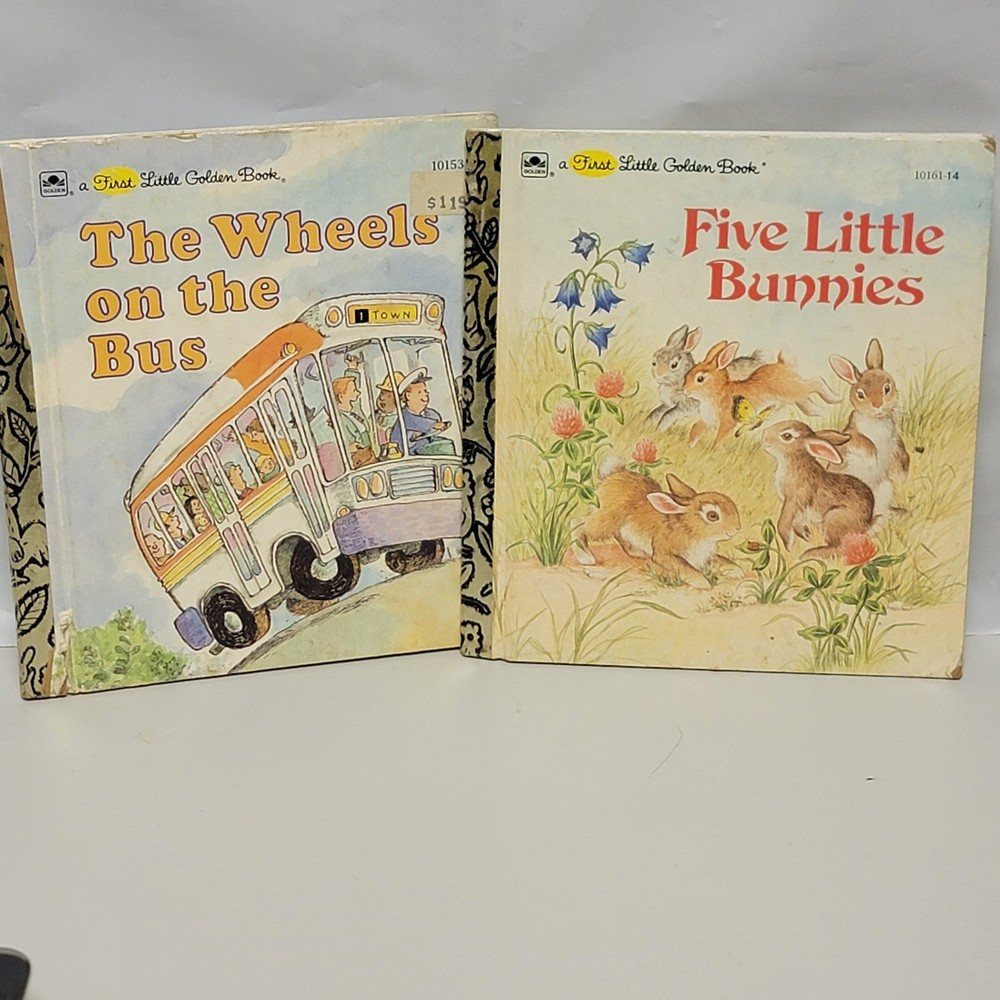 2-First Little Golden Books-Wheels On The Bus 92', Five Little Bunnies 85'