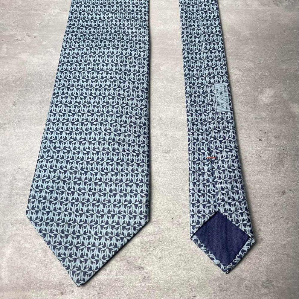 HERMES H Pattern All Over Logo Silk Necktie Navy Light Blue Present from JAPAN