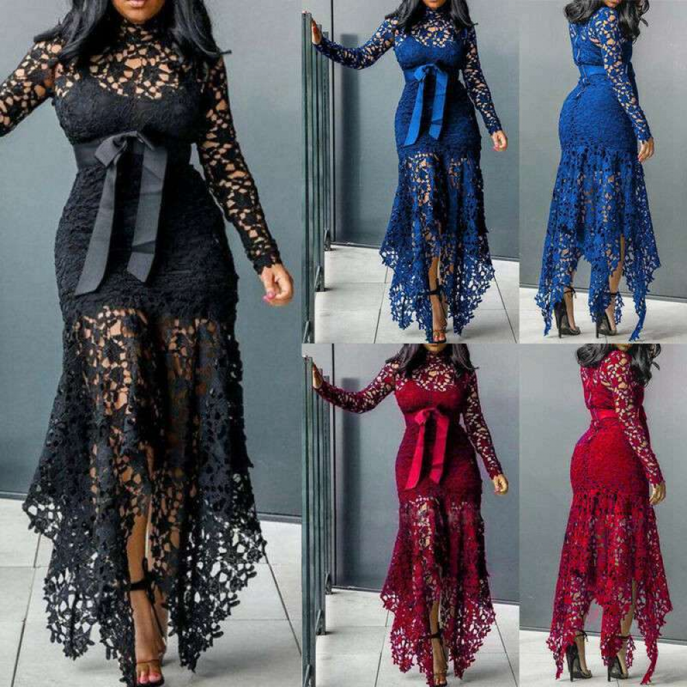 Maxi Dresses Ladies Prom Evening Party Dress Bodycon Plus Size Lace Womens
