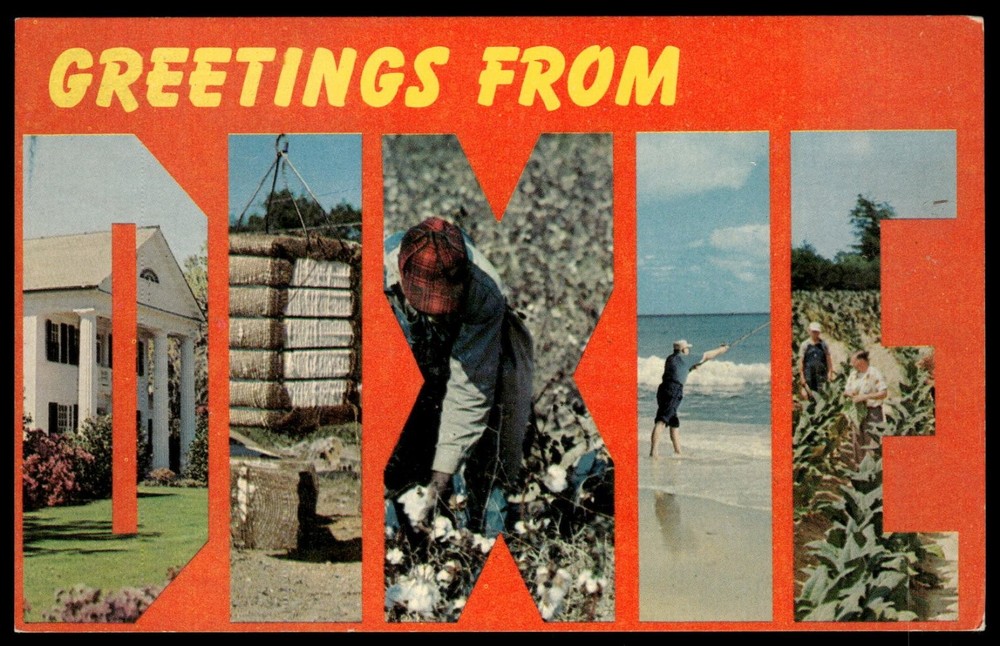 Greetings From Dixie Large Letter Postcard Antebellum Cotton Beach Dexter Press