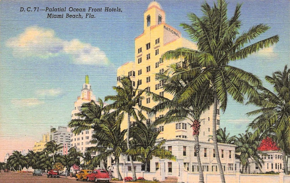 Miami Beach Florida FL Collins Avenue Raleigh Shelbourne Hotel Vtg Postcard F51