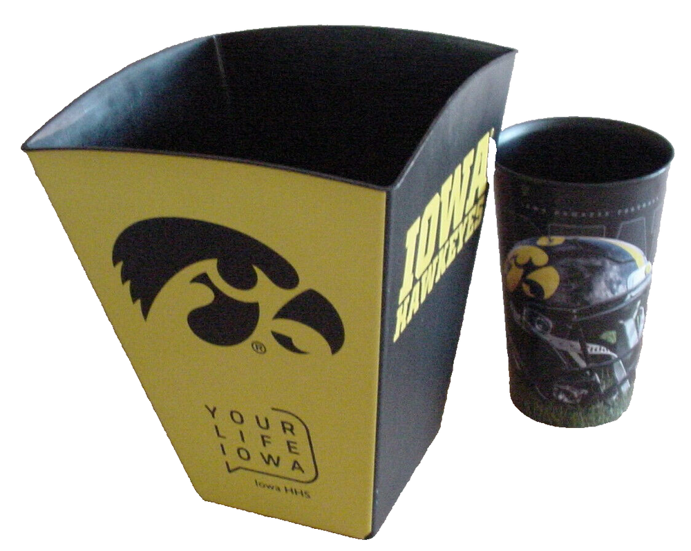 IOWA HAWKEYES POPCORN Bucket & KINNECK STADIUM Coca-Cola Drink Cup - Game Used