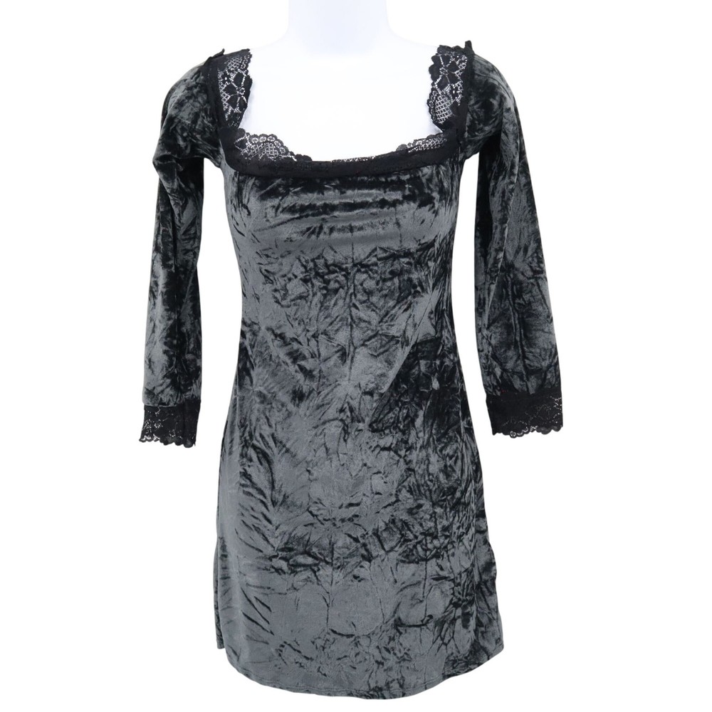 Kimchi Blue Crushed Velvet Dress Womens M Black Witchy Whimsigoth Gypsy Lolita