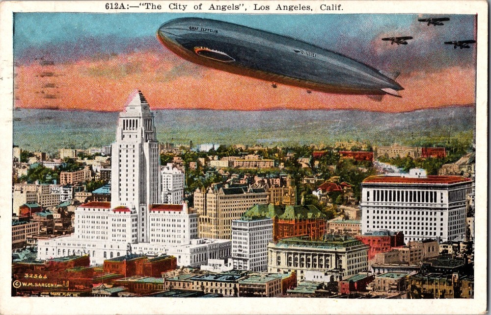 1931 USA CA Artist Postcard Cover Graf Zeppelin LZ 127 Over Los Angeles to MI