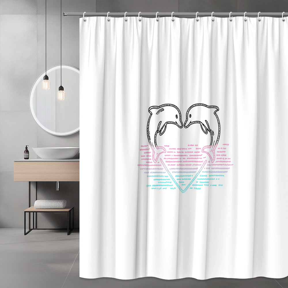 Dolphin Heart Shower Curtain Pink Blue Graphic