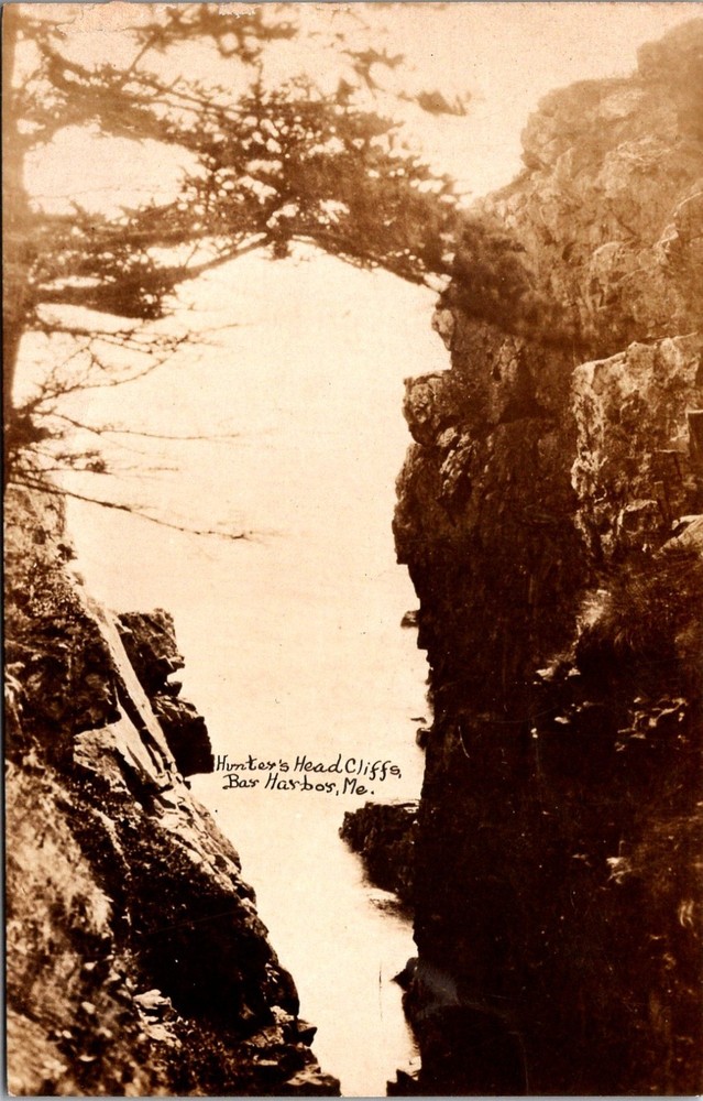 Bar Harbor ME Hunter's Head Cliffs Mount Desert Hancock Co RPPC Postcard   35382