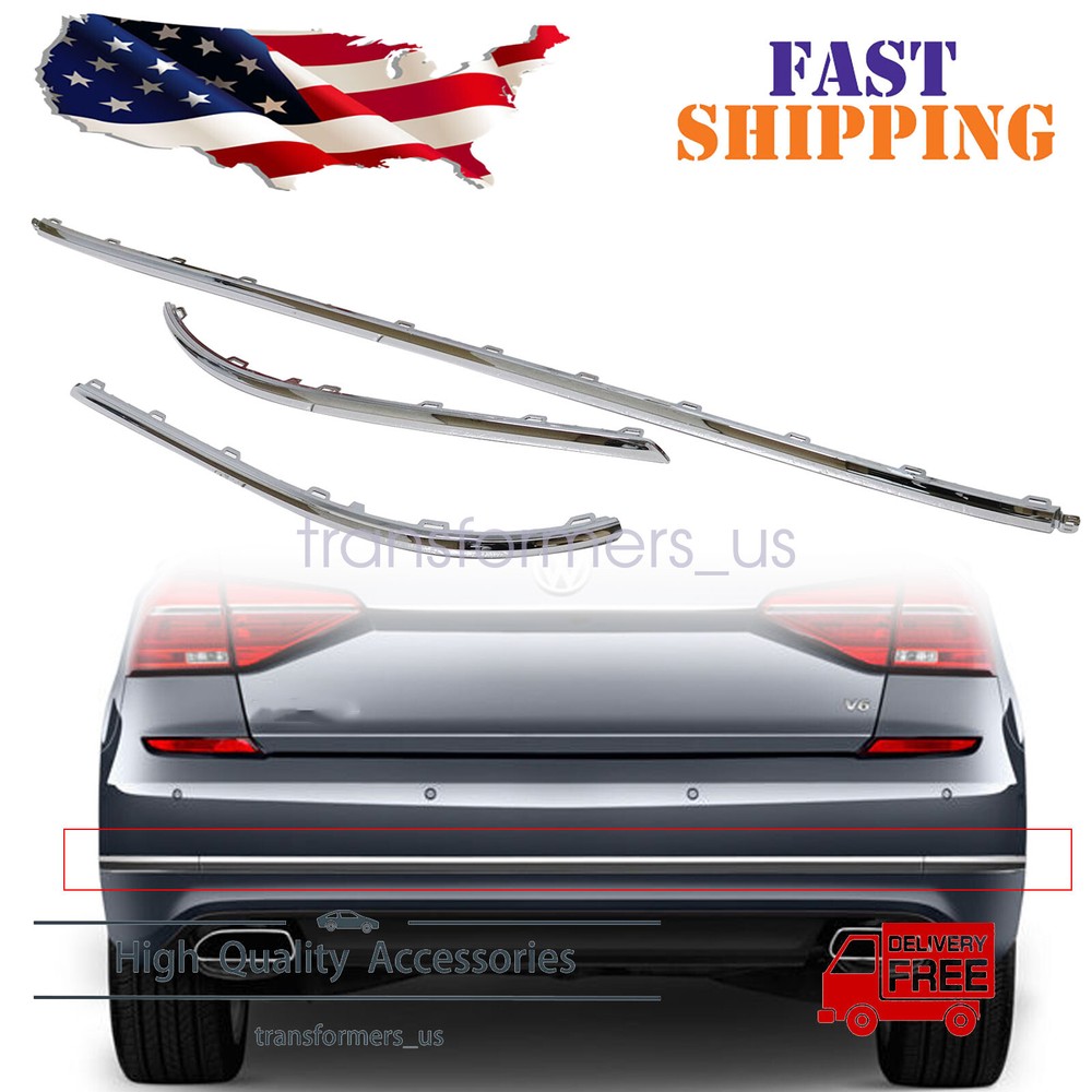 Rear Left Center Right Side Bumper Molding For Volkswagen Passat 2016-19 3Pcs