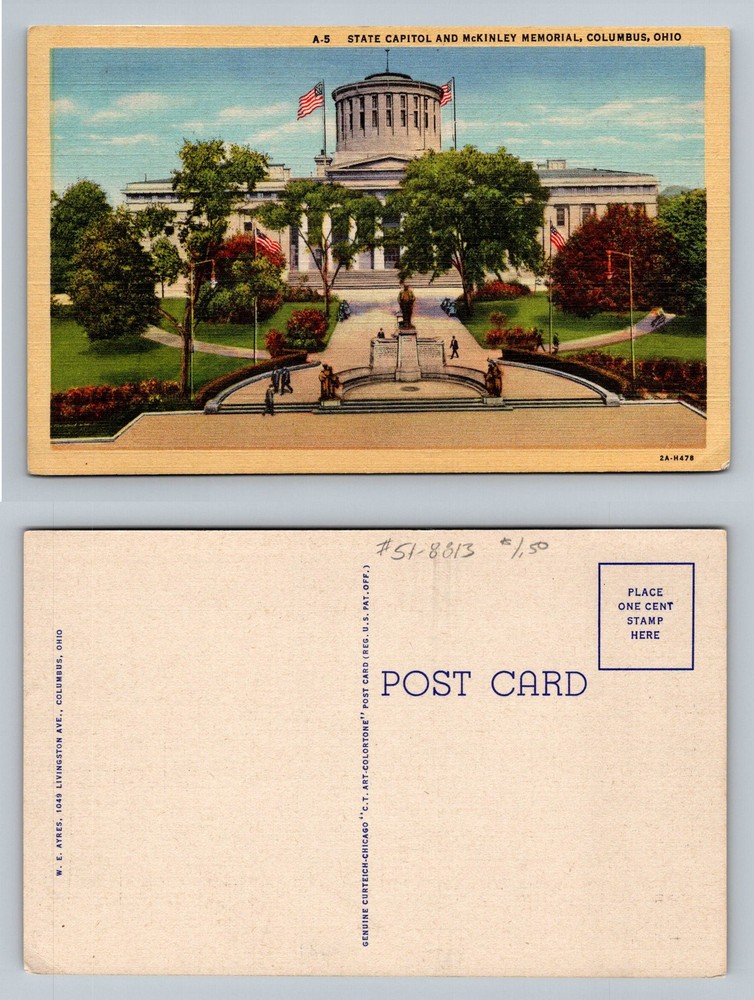 Columbus, OH-Ohio, State Capitol Building & McKinley Memorial Vintage Postcard