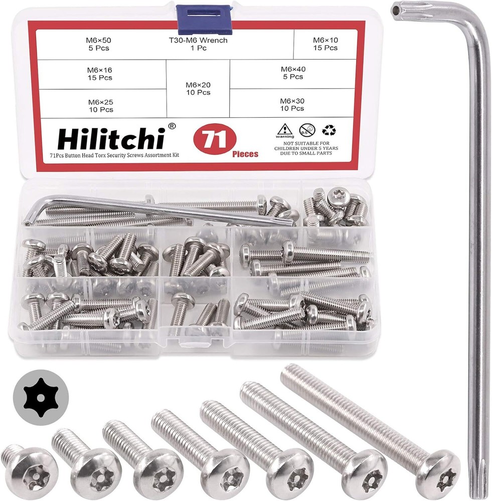 M6 Button Head Torx Security Screws Stainless Steel Tamper Proof with T30 Drive