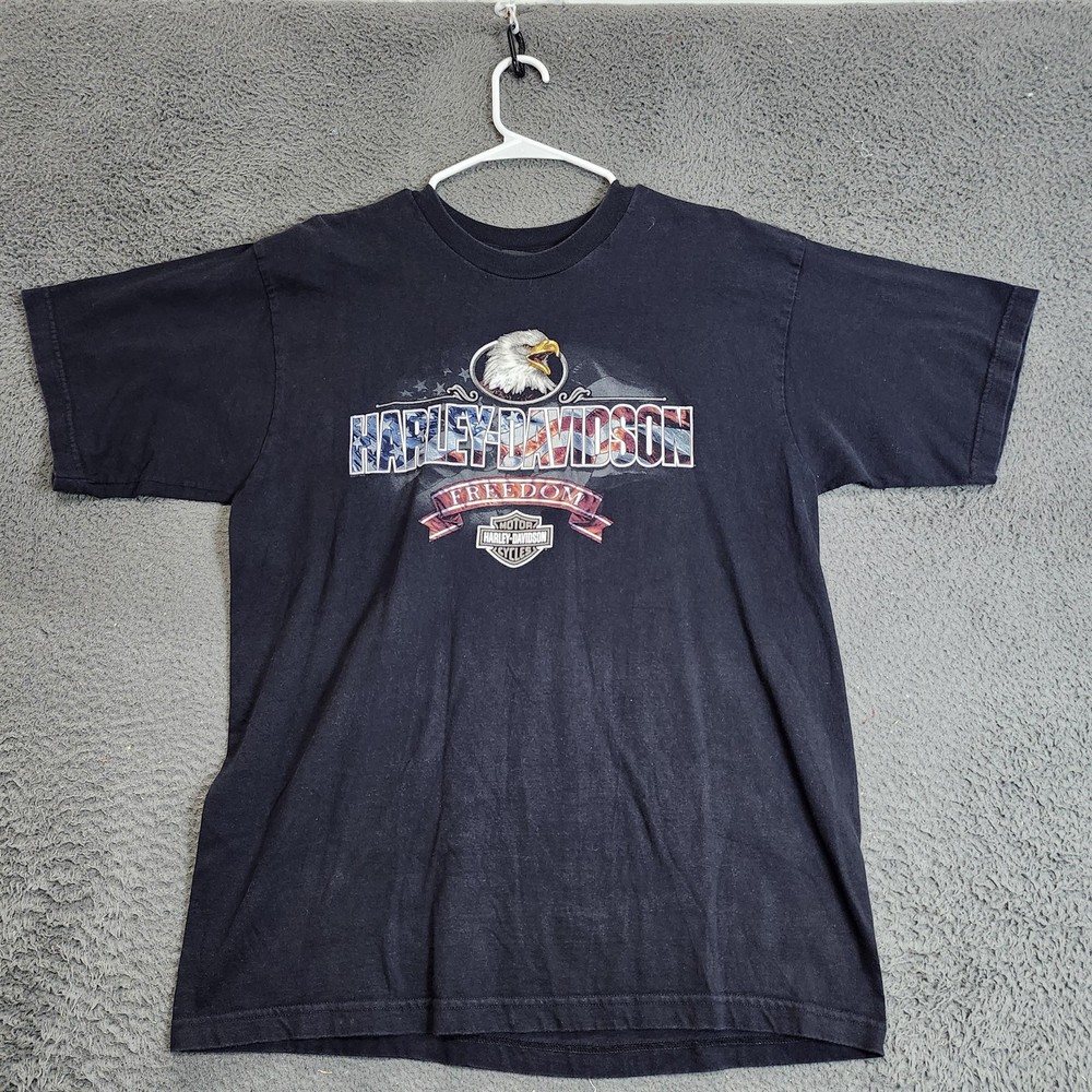 Harley-Davidson Shirt Mens XL Black Eagle Freedom USA Flag Las Vegas Graphic Tee