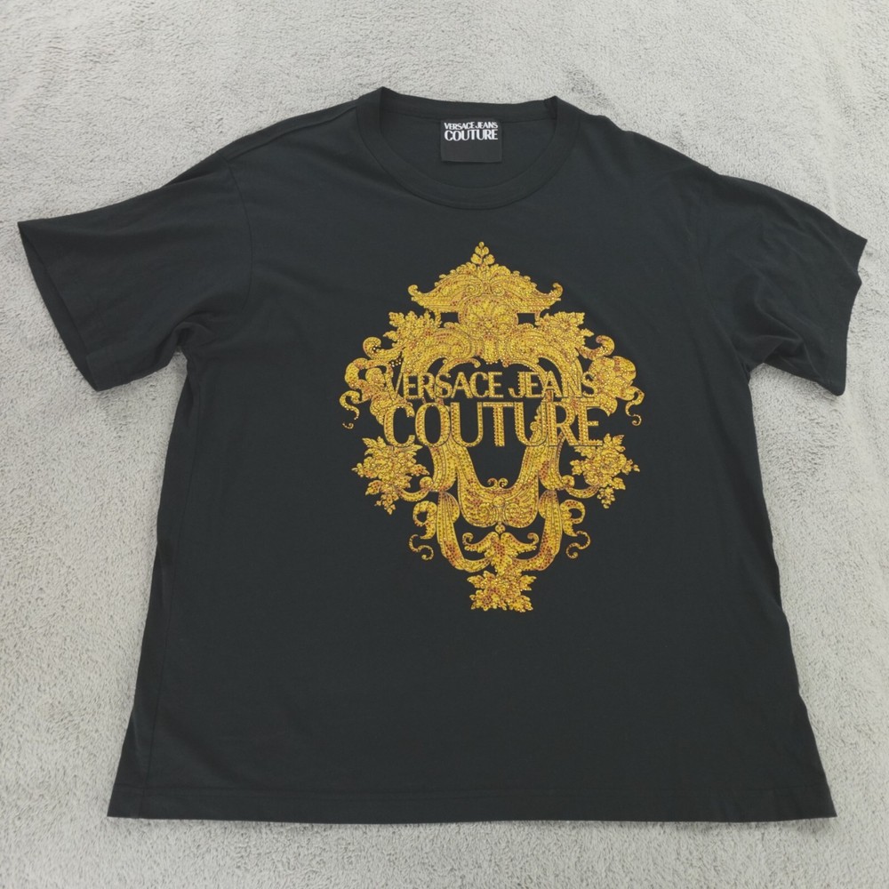 Authentic Versace Jeans Couture Baroque Crystal Shirt Mens XL Black Gold