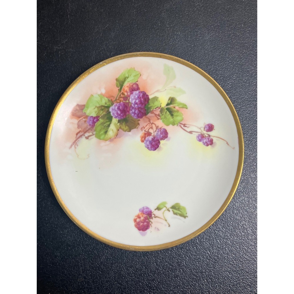 Antique A Lanternier Limoges France Hand Painted Blackberry Gold Rim Plate