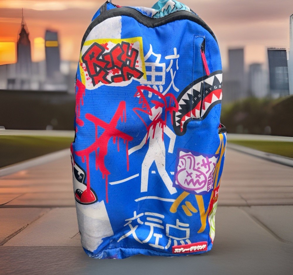 Sprayground Graffiti Shark Mouth Backpack Bold Blue Streetwear