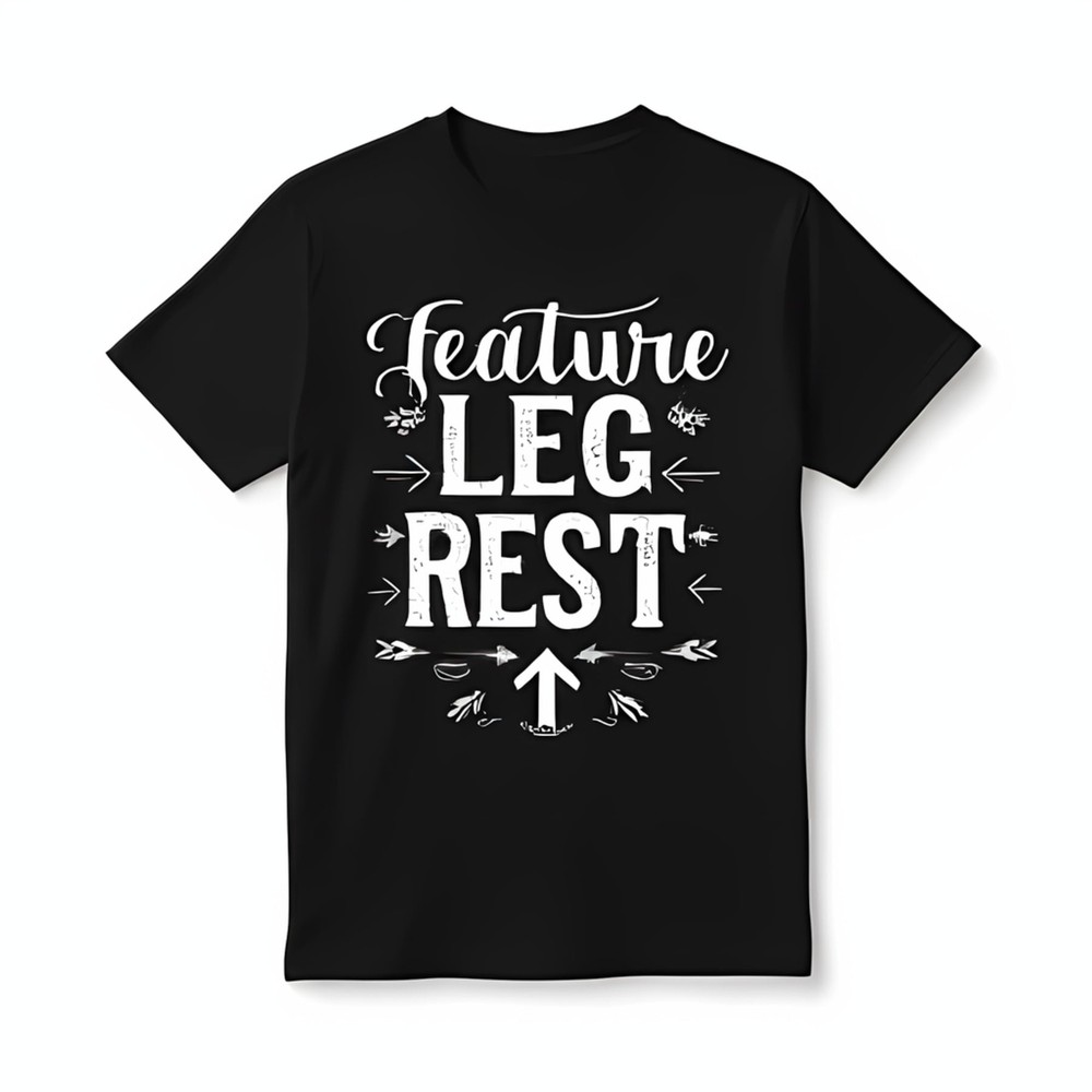Feature Leg Rest Black T-Shirt with Bold White Graphic Print & Arrows