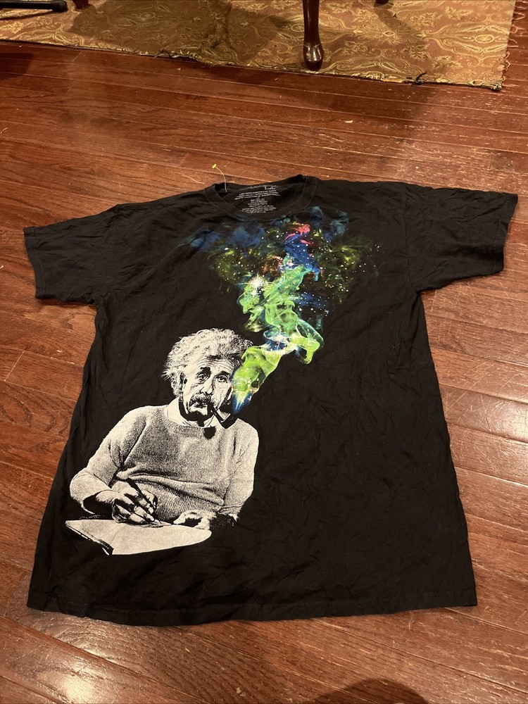 Albert Einstein Graphic T-Shirt Mens Large Black Psychedelic Pipe Cosmic Trippy