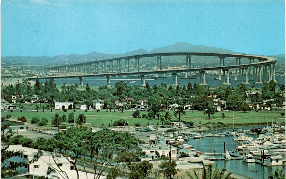 San Diego-Coronado Bridge, San Diego Bay, Coronado, U.S. Naval Air Postcard