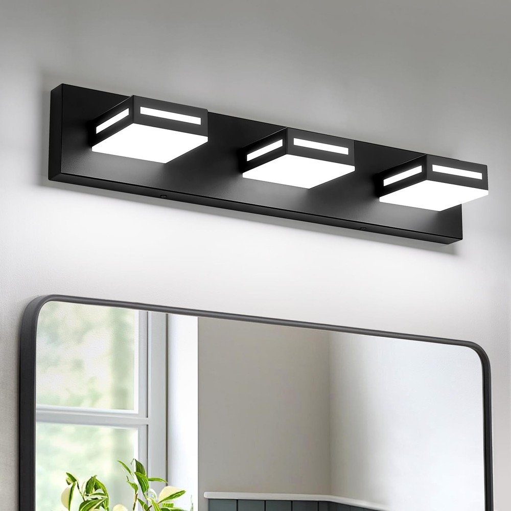 LED Modern Bathroom Light Fixtures, 3-Light 24-Inch Matte Black Vanity Lights...