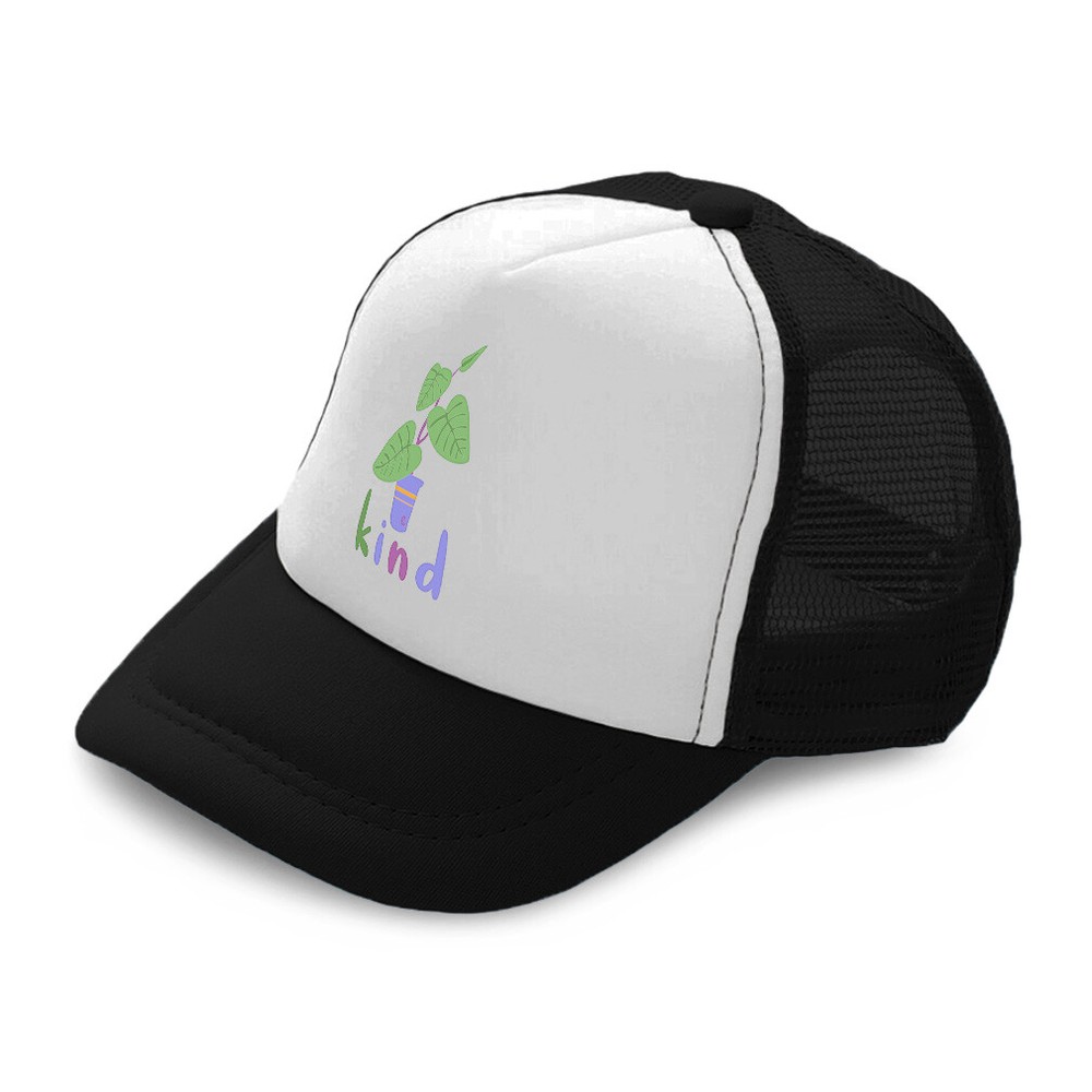 Kids Trucker Hat with Leafy Plant Design on Polyester Boys & Girls Caps