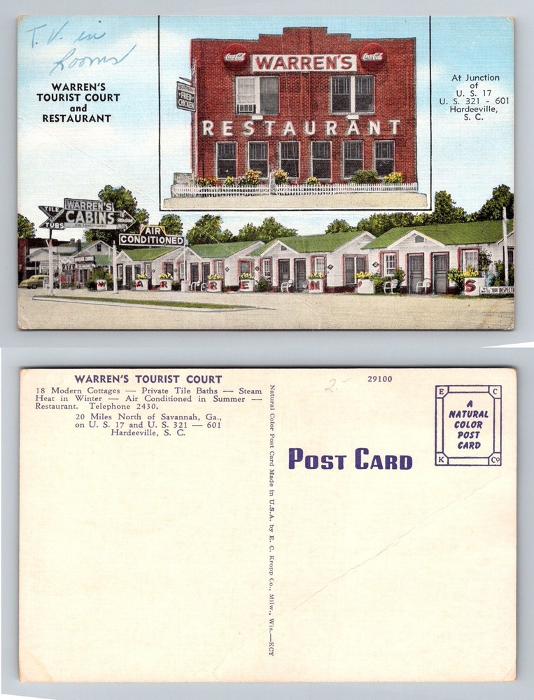 Hardeeville, SC-South Carolina, Warren’s Tourist Court Cabins Vintage Postcard