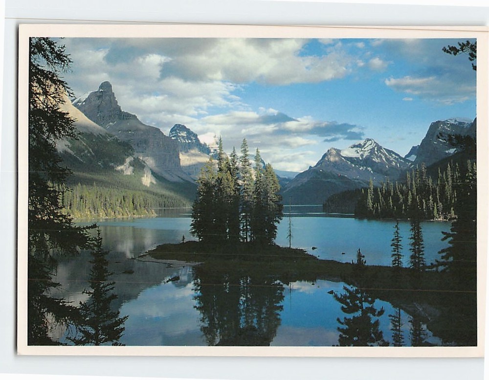 Postcard Spirit Island on Maligne Lake Jasper National Park Canada