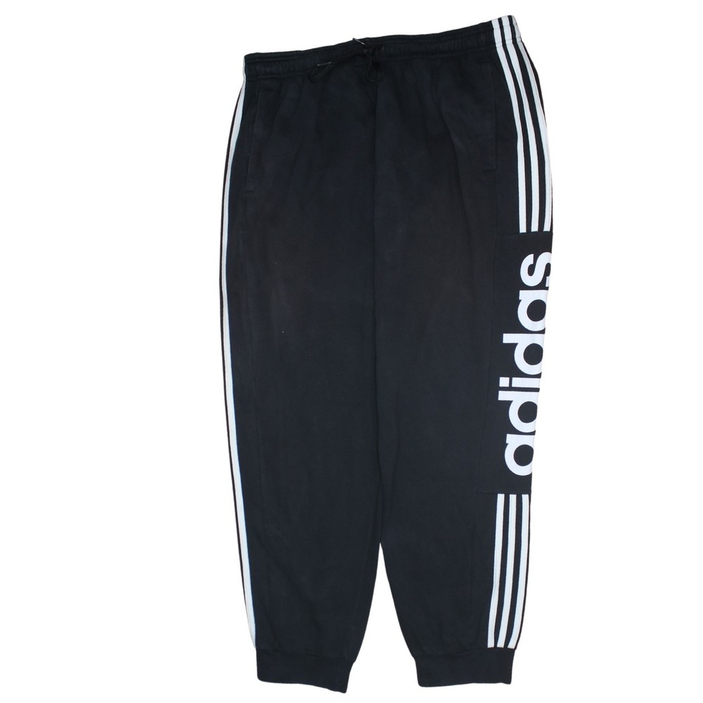 Adidas Mens Joggers Black Nylon Three Stripe Logo Elastic Waist Cuffed Tapered L