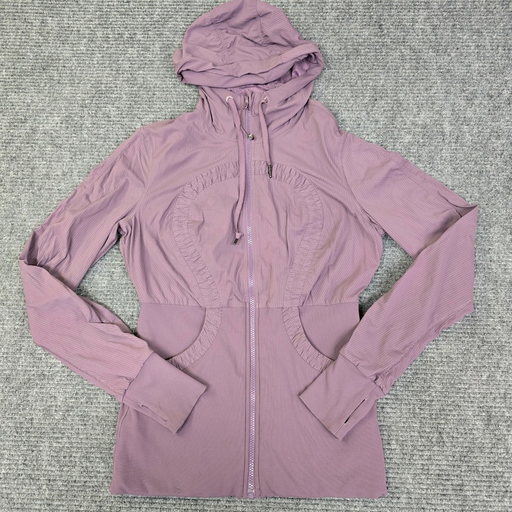 Lululemon In Stride Jacket Womens 12 Purple Hooded Full Zip
