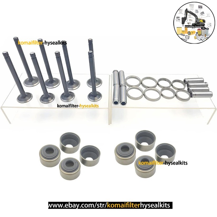 Valves Set + Valve Stem Oil Seal Set for Yanmar Komatsu 4TNE94-1B40L PC60