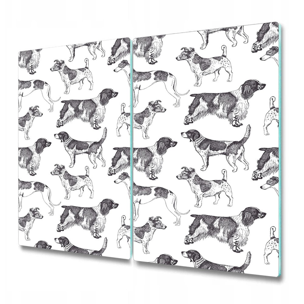 Vintage Black & White Dog Glass Kitchen Worktop Saver 2x30x52 Romantic Design