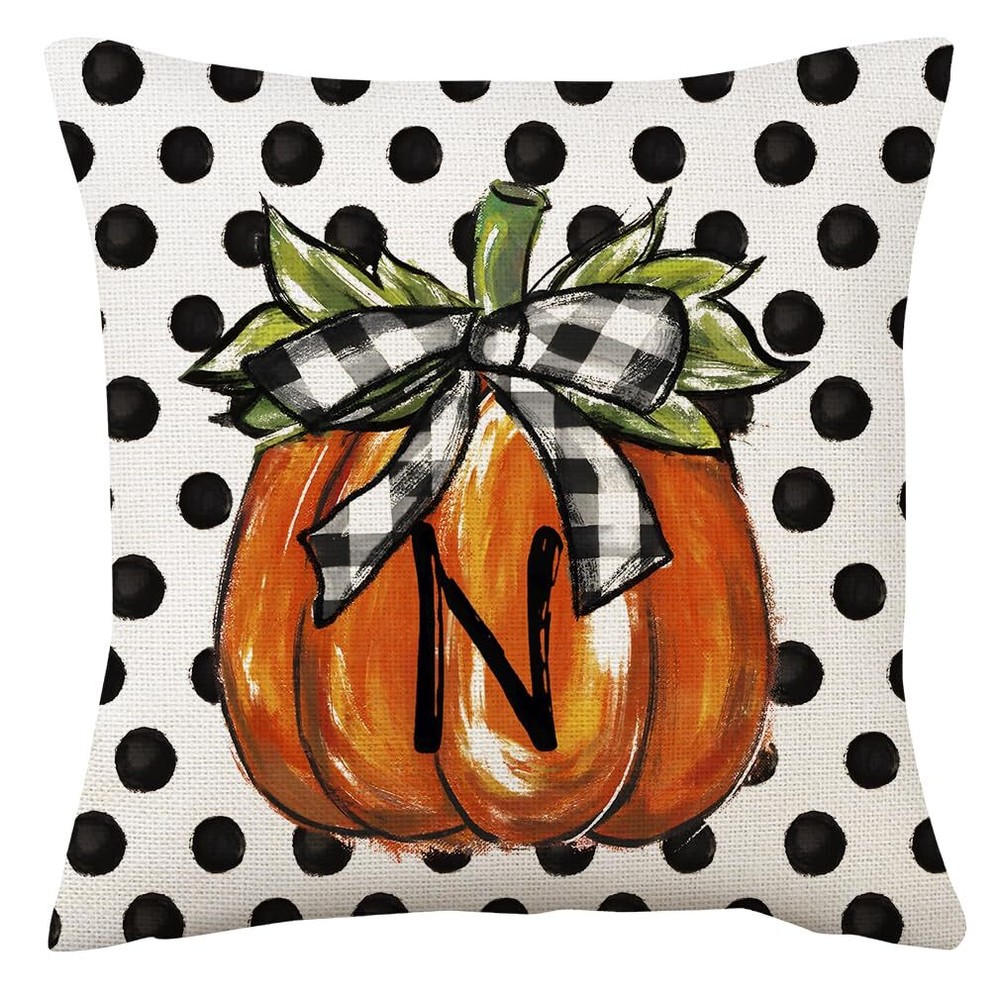 Fall Decor Pillow Covers 18x18 Inch Autumn Thanksgiving Harvest Polka Dot Pum...