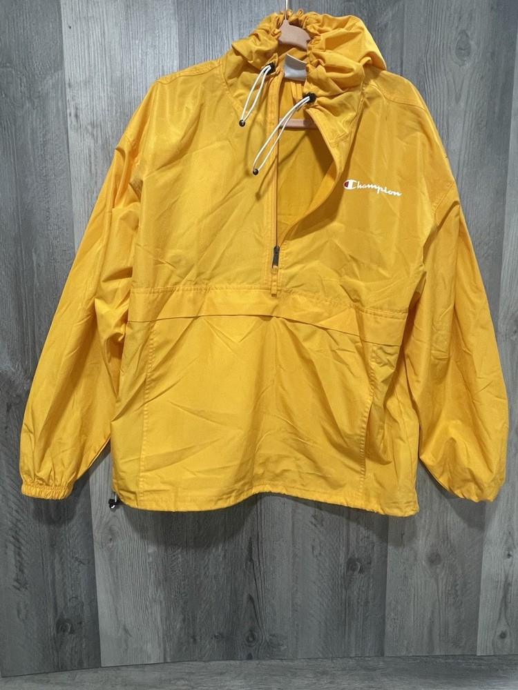 Champion Windbreaker Stadium Gear 1/2 Zip L Waterproof  Hooded Yellow Jacket