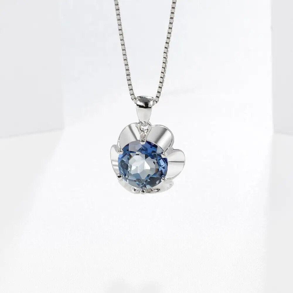 Natural Iolite Blue Mystic Quartz Pendant Necklace in 925 Sterling Silver