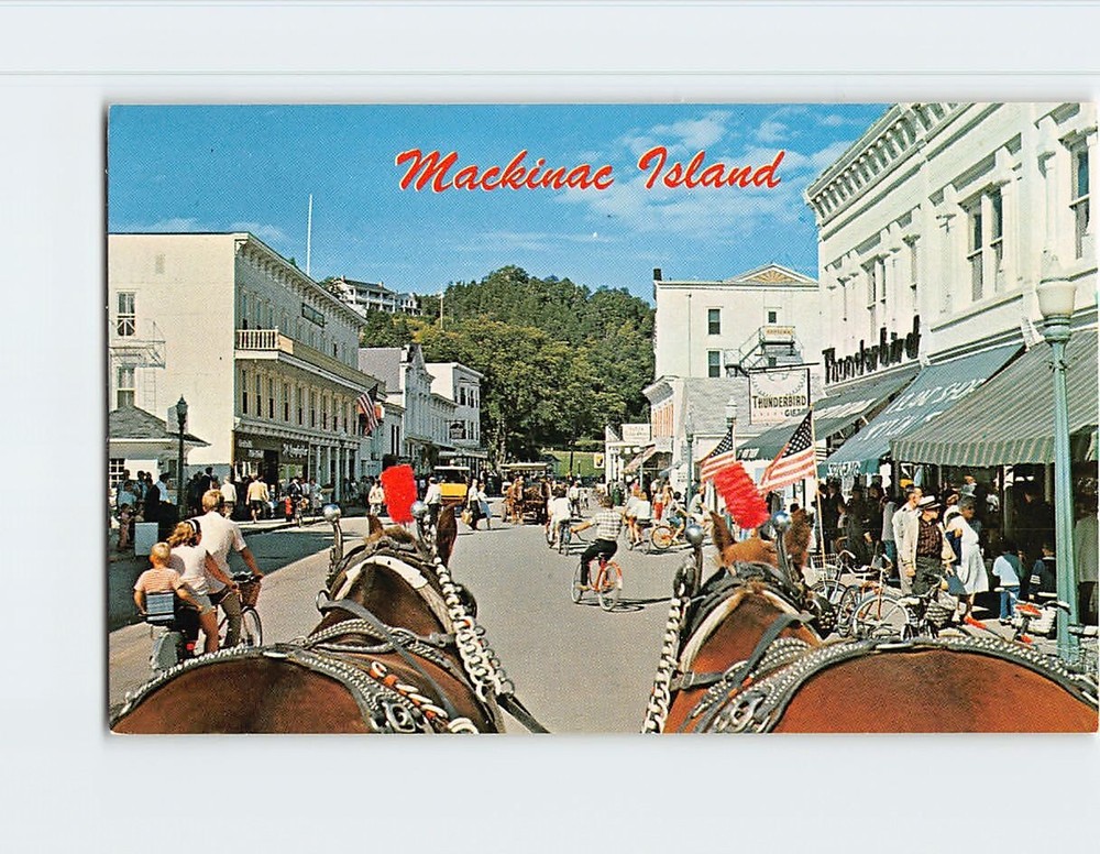 Postcard A typical street scene Mackinac Island Michigan USA