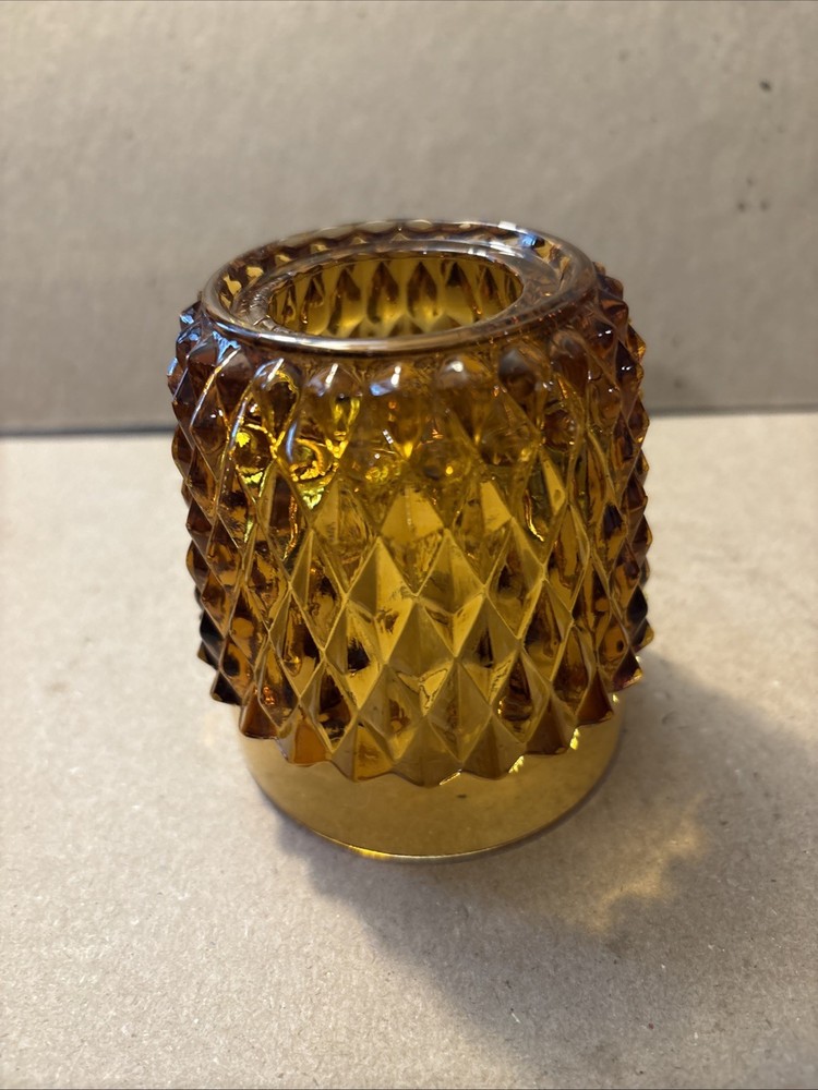Vintage Indiana Amber Glass Diamond Point Fairy Lamp • Top only