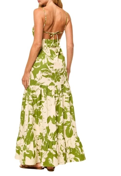 NEW! Misa Los Angeles 'Carmela' Maxi Dress In Green/Ivory Poplin $415