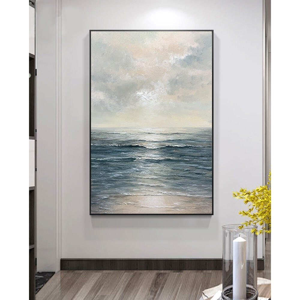 Sunrise Scenery Gray Line Oil Painting Abstract Handmade Canvas Decorative