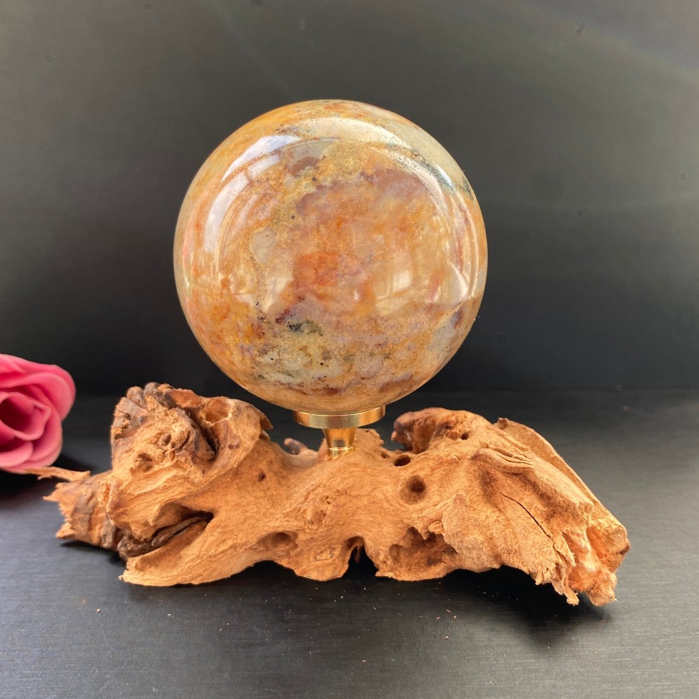 282G Natural Ocean Jasper Crystal Ball for Reiki Healing Energy with Display Stand