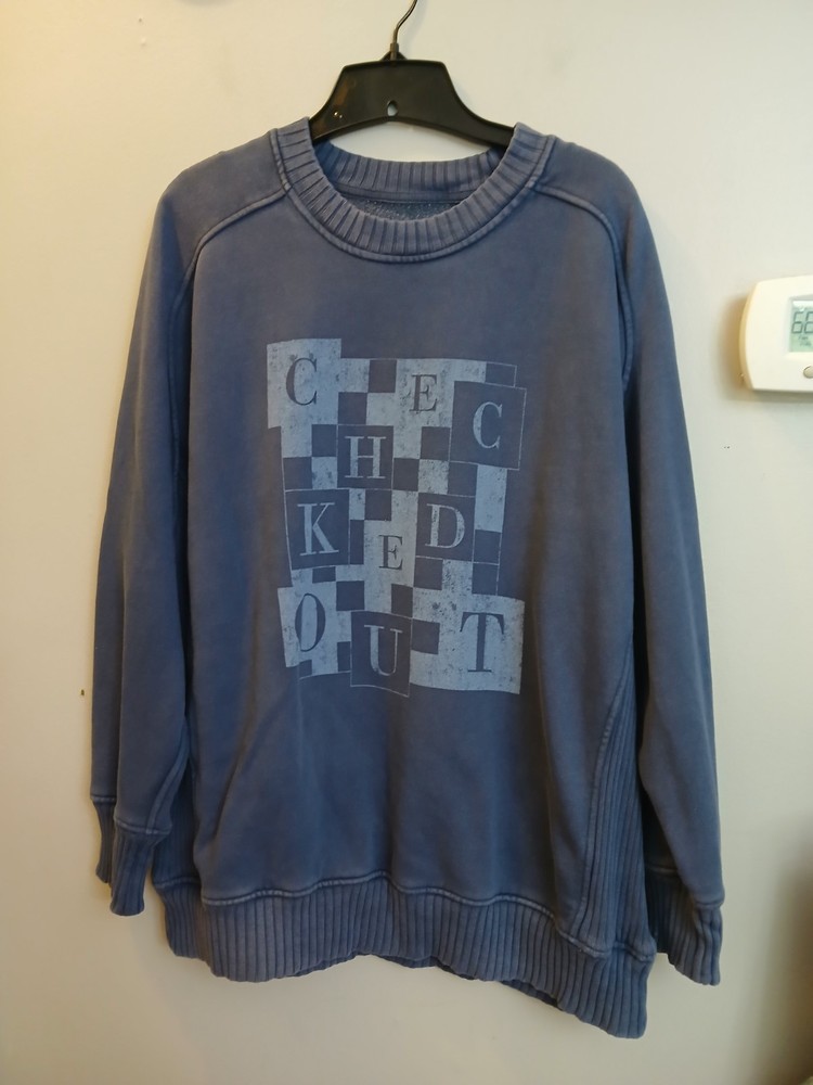Aerie Women’s Long Sleeve Crew Neck  Sweatshirt Blue Sz S Faded Look Oversized