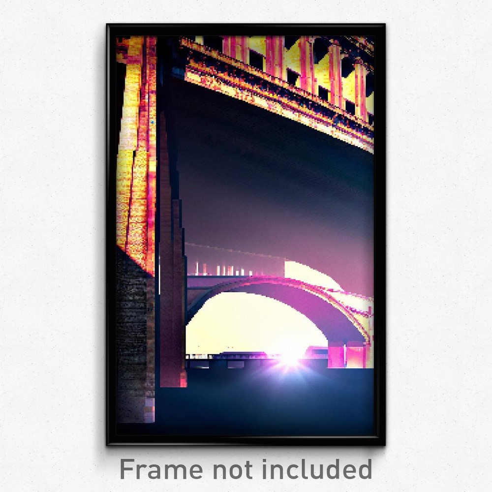 Pixel Art Poster - Shadowy Viaduct (8 Bit Psychedelic Trippy Video Game Print)