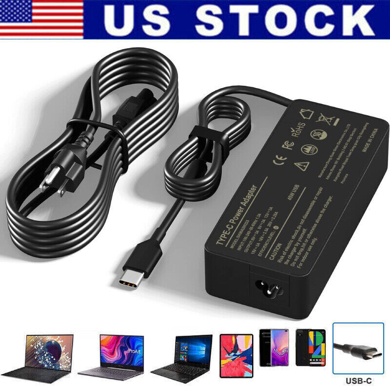 45W USB-C Charger for Lenovo Thinkpad/Yoga/Chromebook Laptop Fast Power Adapter